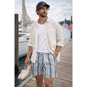 R1 Katin Striped Drawstring Casual Beach Swim Shorts Mens Medium MD Blue White